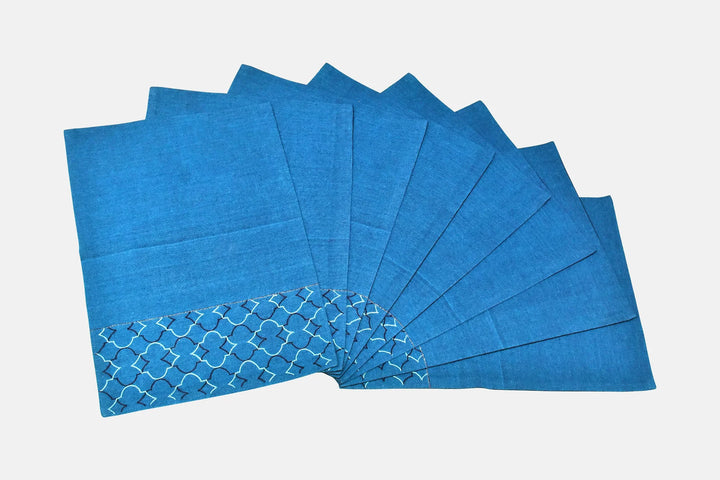 Blue Cotton Table Mats Set | Aoi Yugure Handwoven Table Mat set of 8 Pcs - Blue