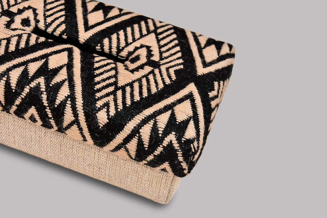 Tribal Cotton Tissue Box | Lionhearted Tissue Box - Beige & Black