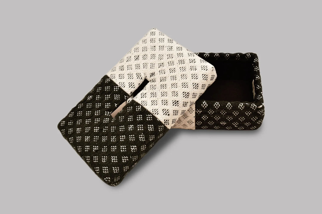 Black and White Handwoven Tissue Box | Elav Tissue Box - Black & White