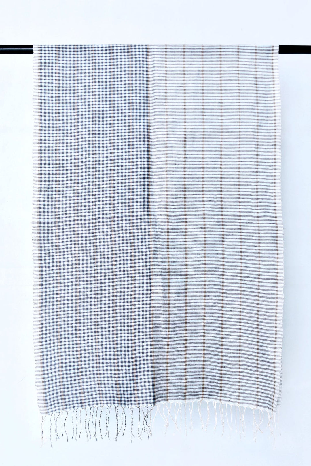 Blue Checkered Cotton Stole for Versatile Fashion | Check Mate Handwoven Cotton Stole - Blue & Brown
