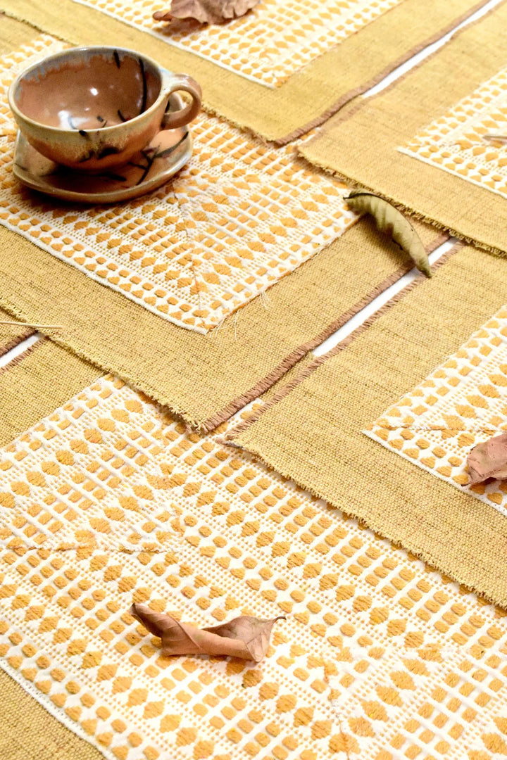 Handwoven Table Mats Set Of 6 Pcs - White & Yellow | Ozel Handwoven Table Mats Set Of 6 Pcs - White & Yellow