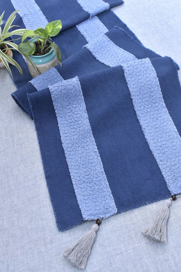 Blue Handwoven Cotton Table Runner - Elegant and Easy to Clean | Aqua - Handwoven Table Runner - Blue