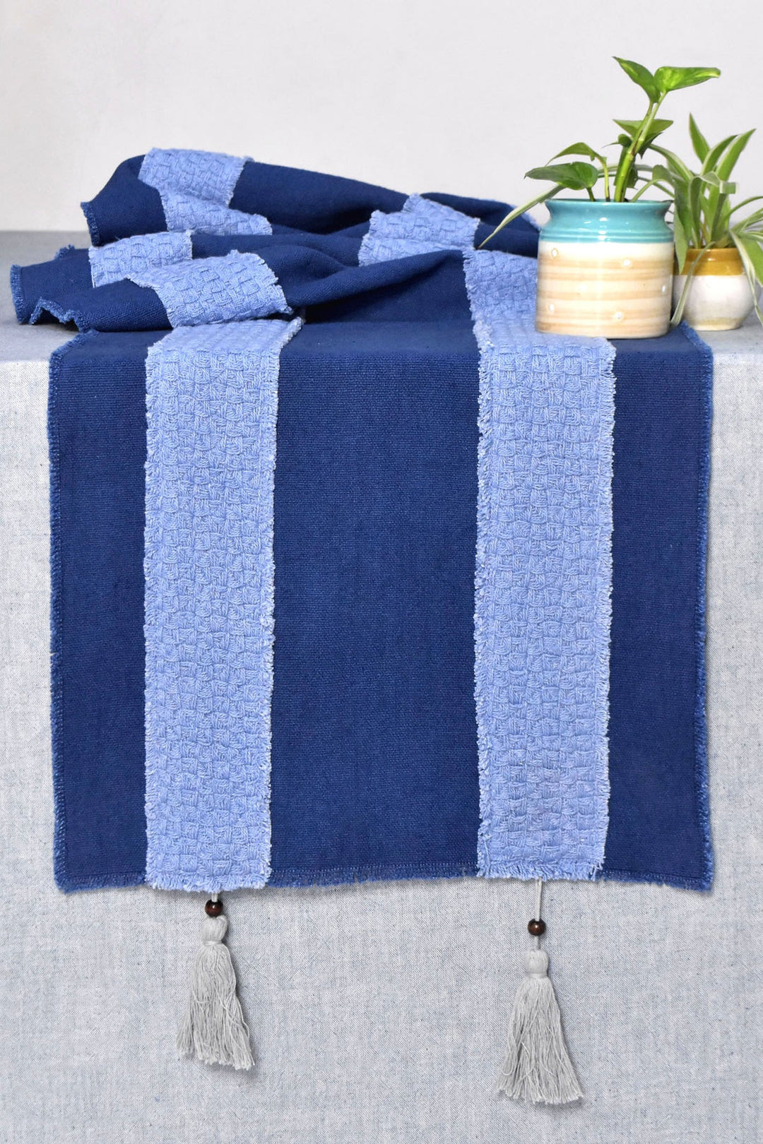 Blue Handwoven Cotton Table Runner - Elegant and Easy to Clean | Aqua - Handwoven Table Runner - Blue