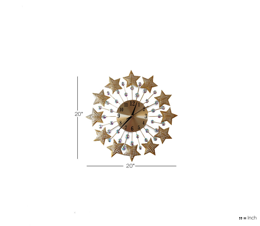 Golden Starburst Metal Wall Clock with Diamond Accents