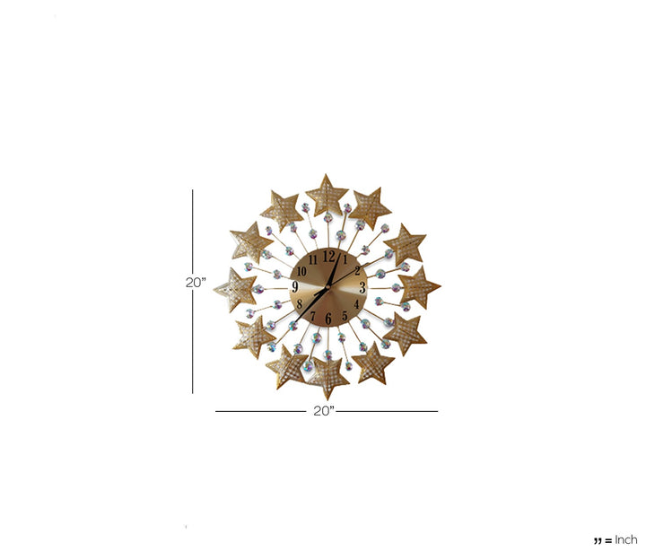 Golden Starburst Metal Wall Clock with Diamond Accents