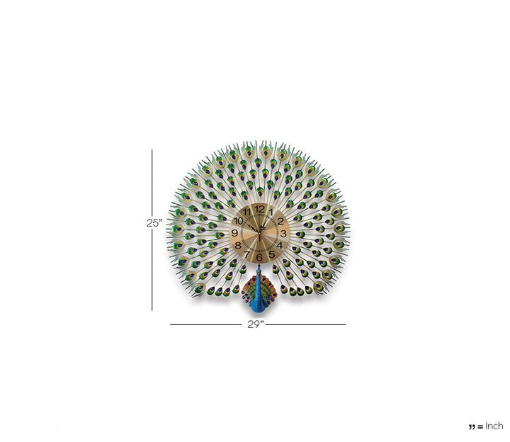 3D Multicolor Peacock Feather Metal Wall Clock