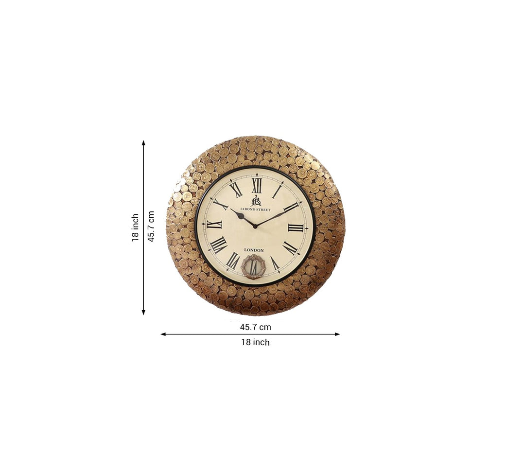Vintage Style Brass Wall Clock with Coin Inlay