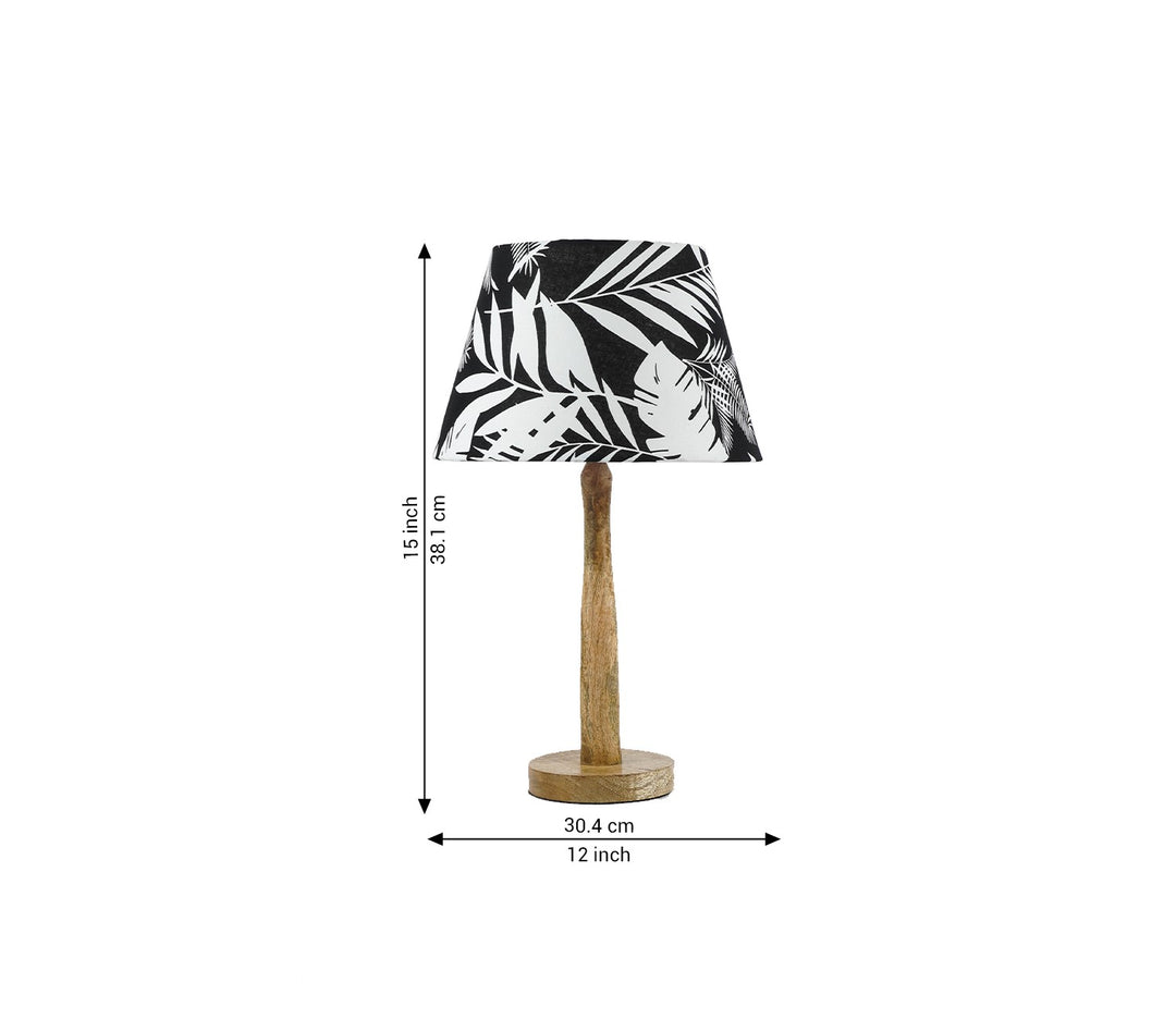 Tropical Leaf Print Wooden Table Lamp (38.1 cm H)