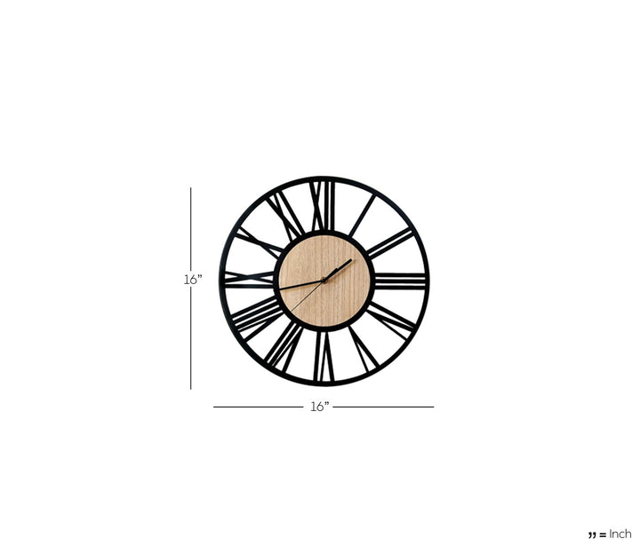 Black Metal Wall Clock with Wooden Dial