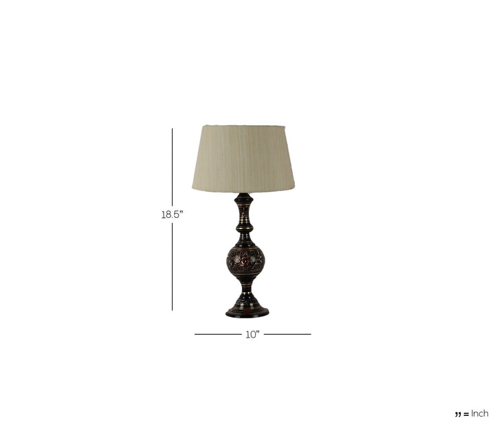 Beige Fabric and Gold Metal Table Lamp