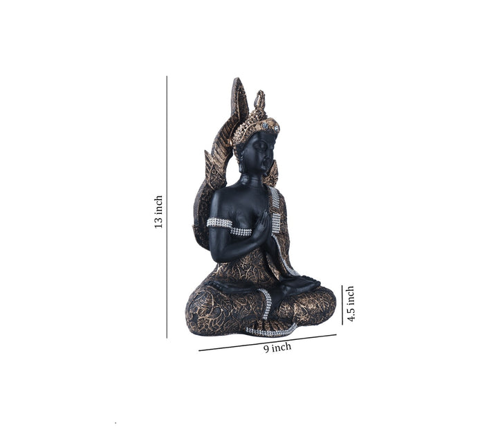 Black Polyresin Namaste Buddha Figurine