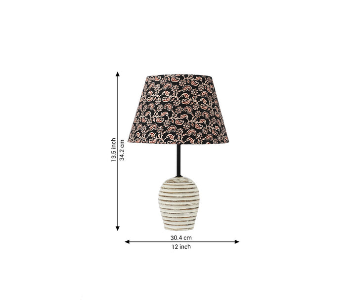 White Distressed Table Lamp with Patterned Base (34.3 cm H)