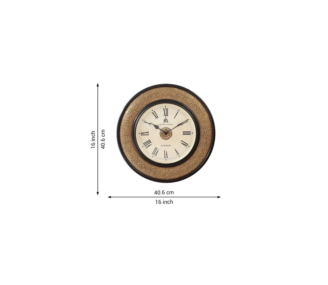 Large Wooden Wall Clock with Brass Frame