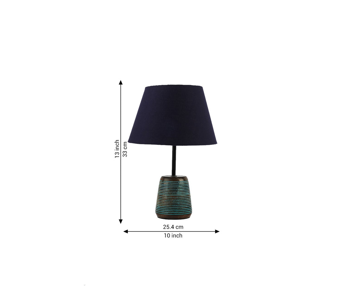 Blue Ribbed Wood Table Lamp