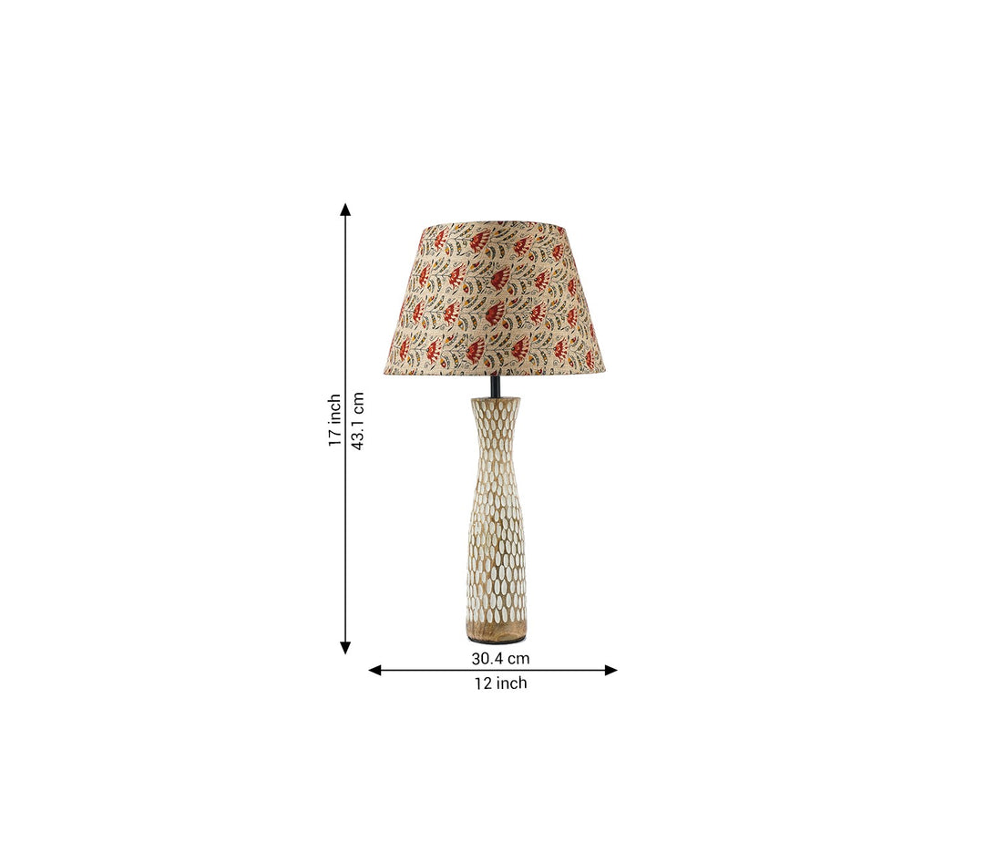 Red Floral Textured Wood Table Lamp