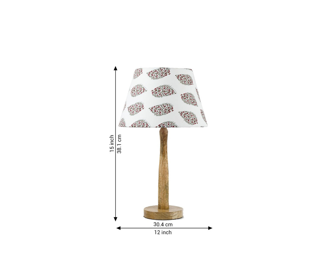 White Floral Pattern Wooden Pillar Lamp (38.1 cm H)