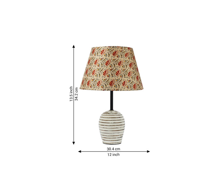Red Floral Wood Lamp with White Distressed Base