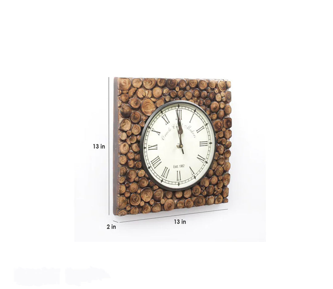 Boho Chic Square Wooden Wall Clock - Brown