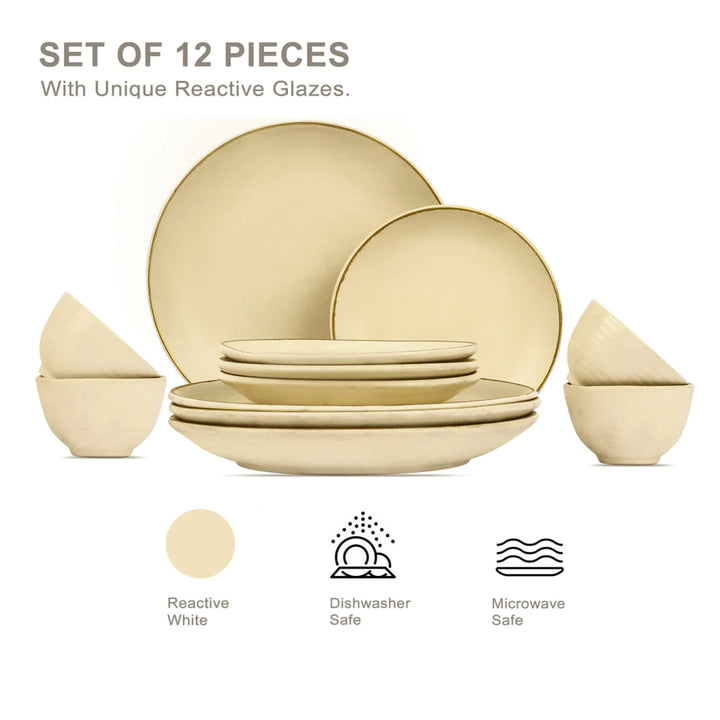 12-Piece Gold Ceramic Dinner Set | Gold Ceramic Dinner Set of 12 pcs