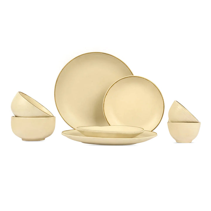Botanical Bloom Ceramic Dinnerware Set | Gold Ceramic Dinner Set of 8 pcs