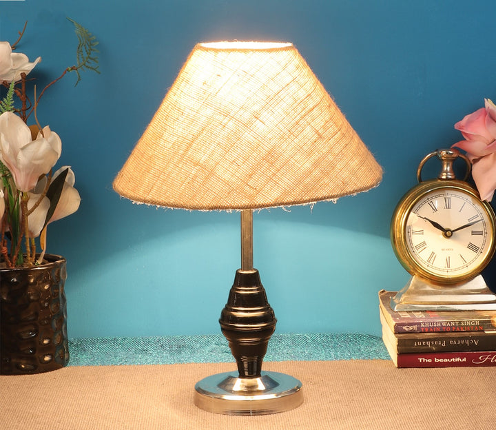 Brown Fabric & Chrome Modern Table Lamp