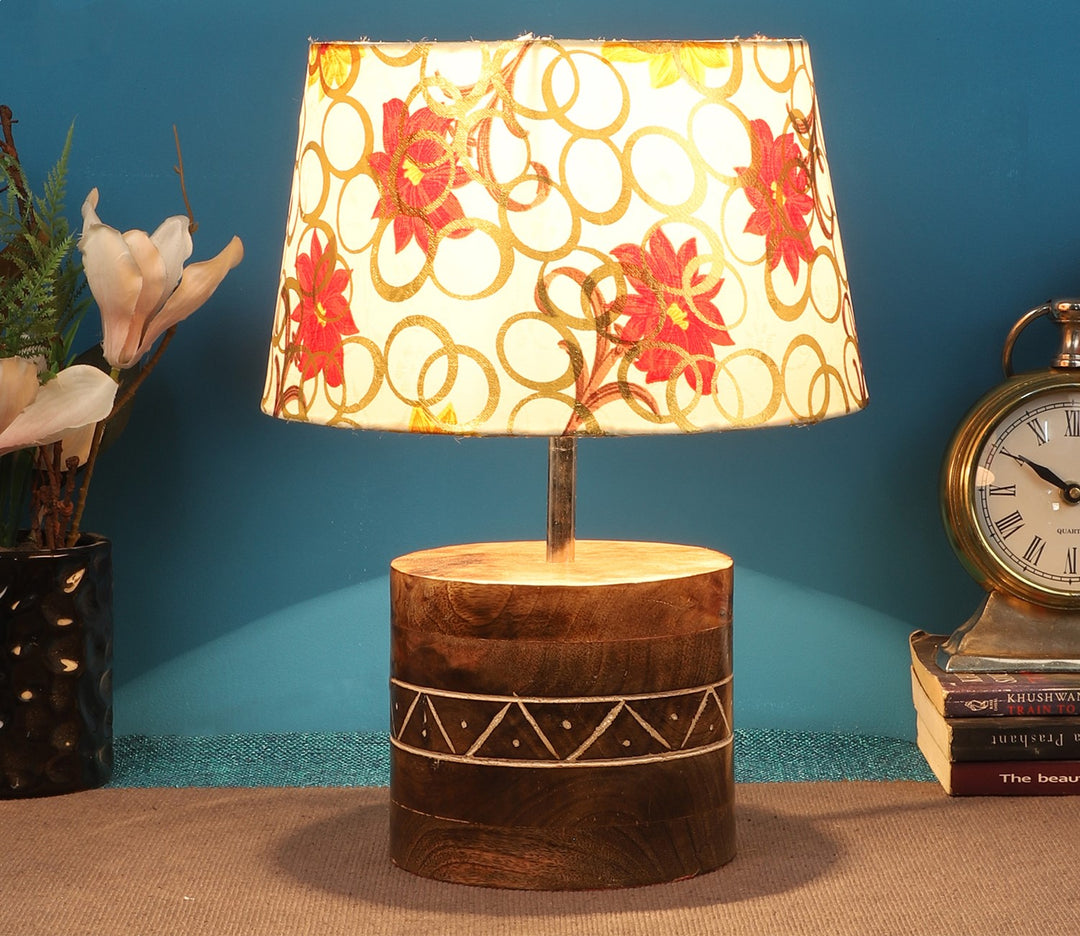 Table Lamp with Brown & White Base