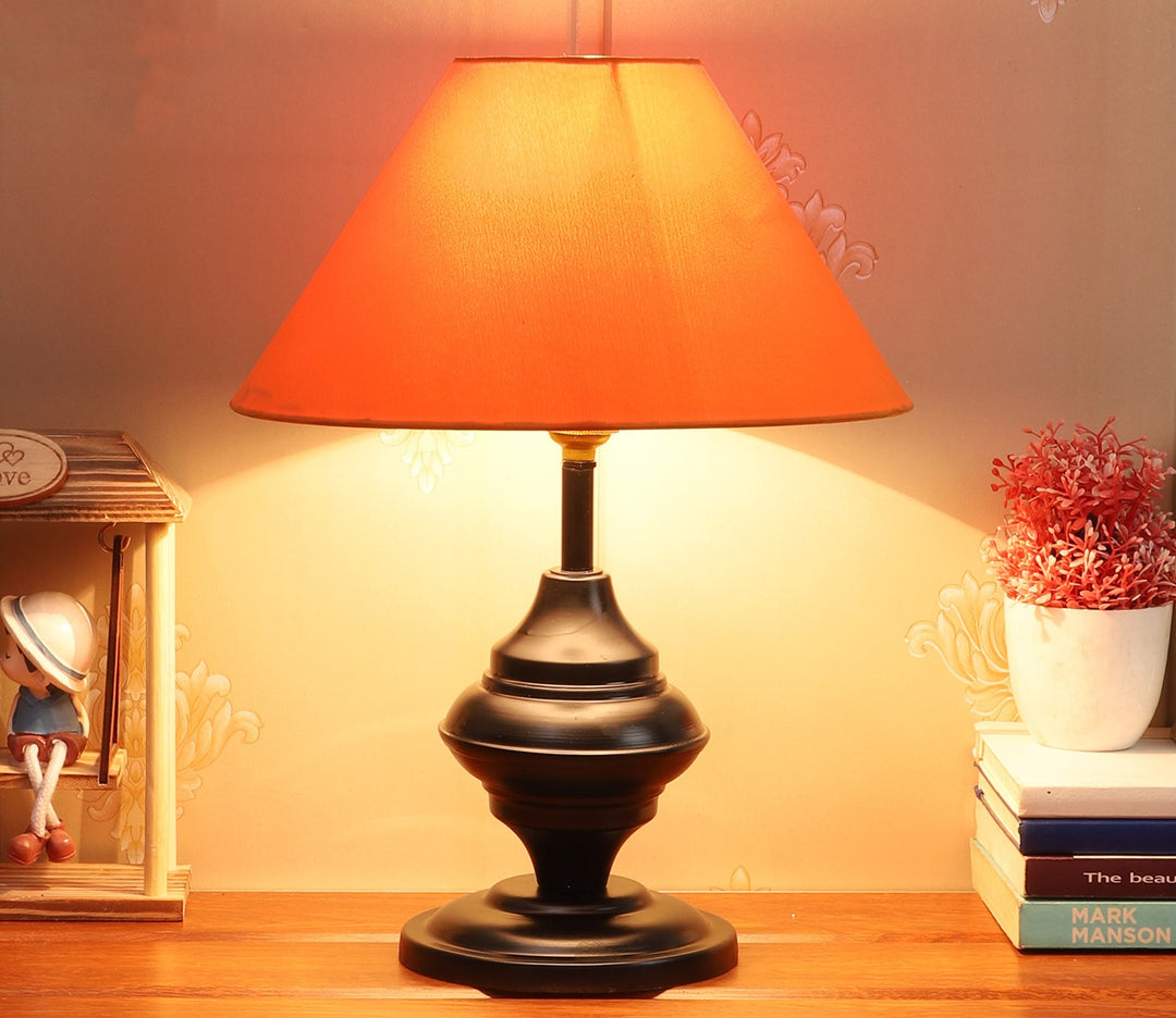 Orange Fabric and Black Metal Table Lamp