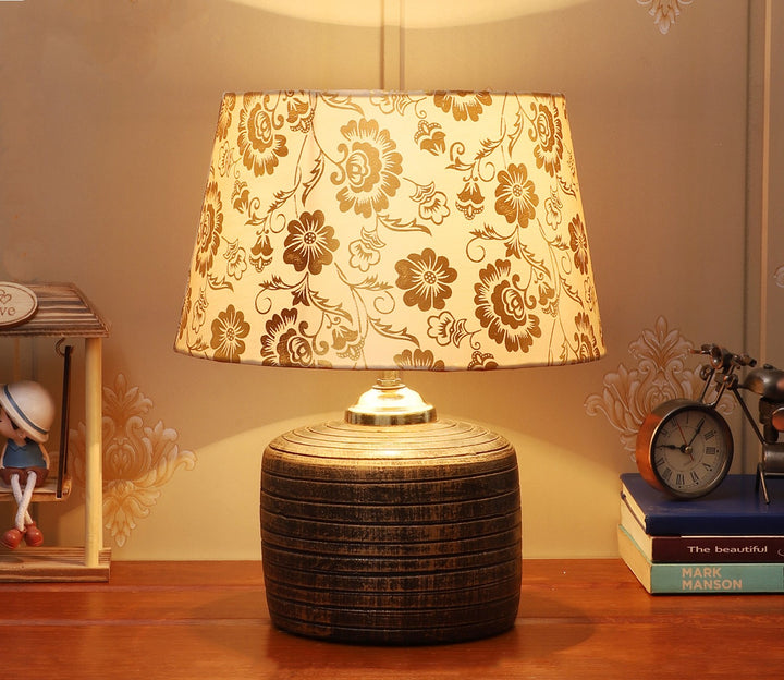 Unique Terracotta Table Lamp with Fabric Shade