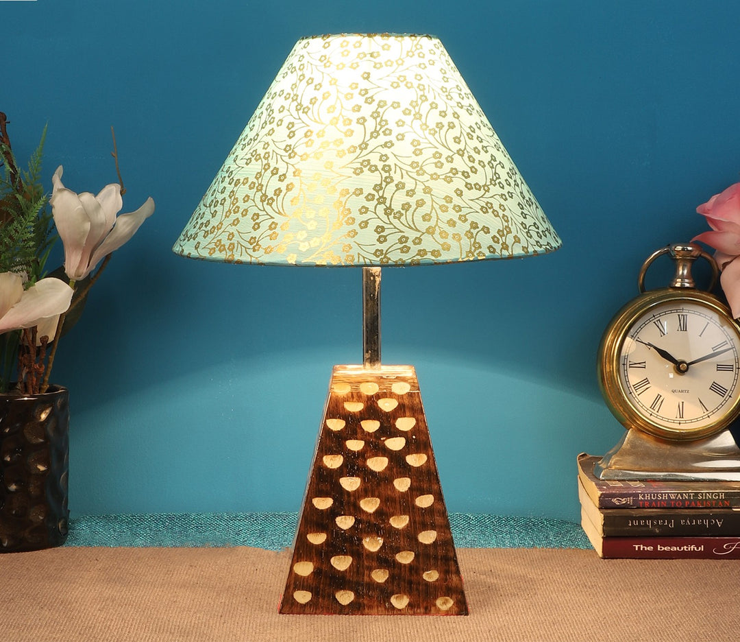 Modern Starlet Table Lamp: Green Fabric Shade & Wood Base