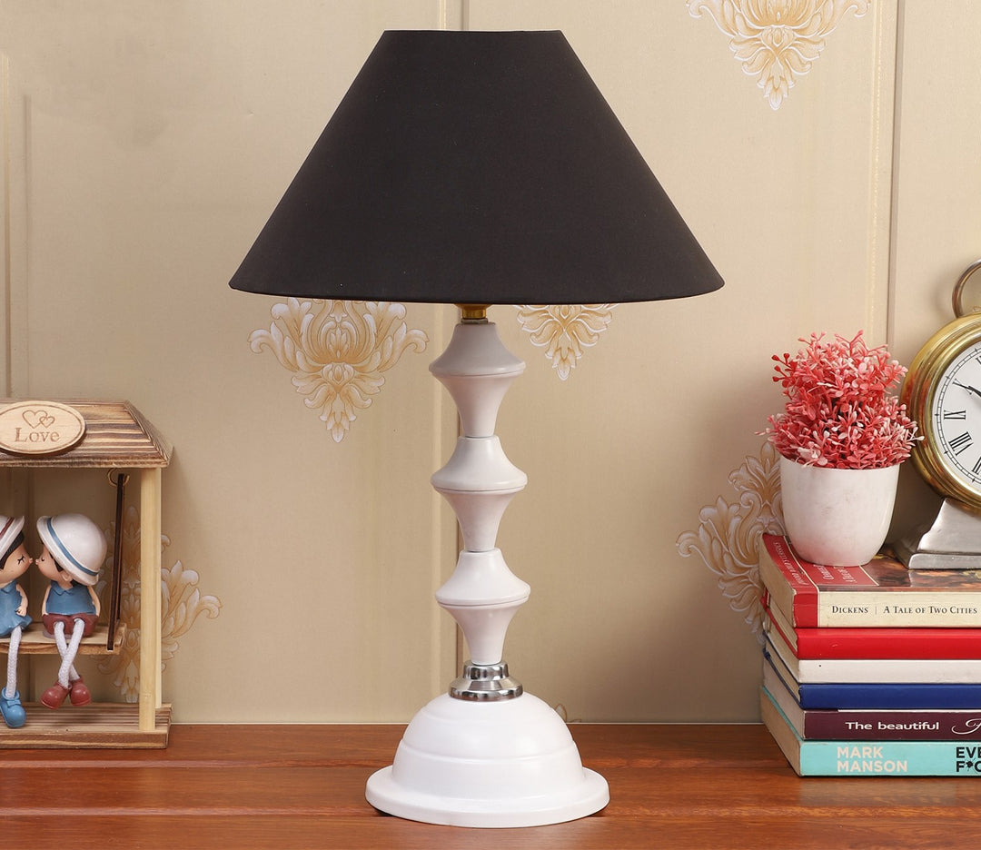 Black Fabric and White Metal Table Lamp