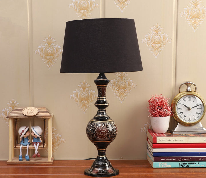 Black Fabric and Gold Metal Table Lamp