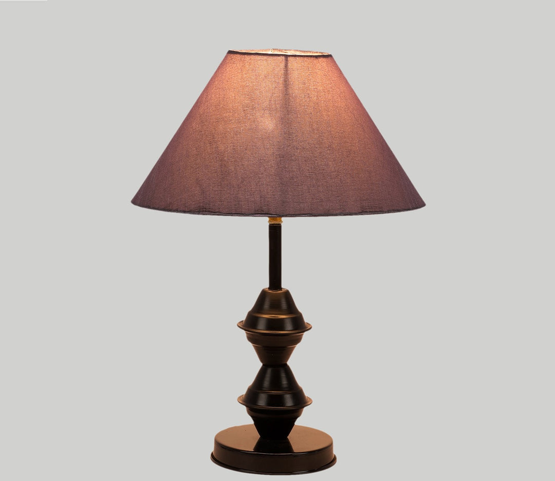 Gray Fabric and Black Metal Table Lamp