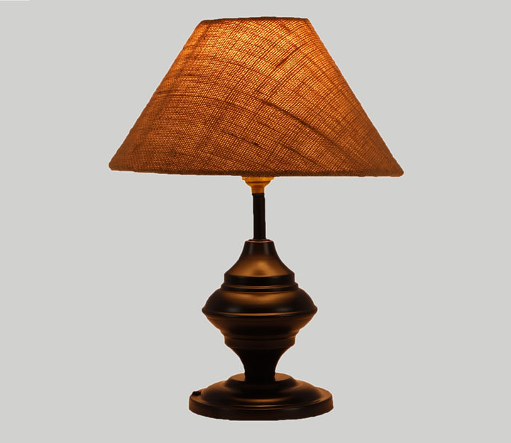 Natural Fiber Shade & Black Metal Table Lamp (Brown)