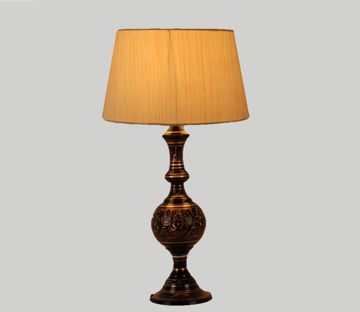 Beige Fabric and Gold Metal Table Lamp