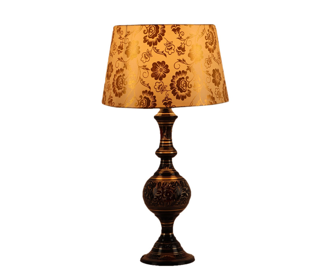 Maroon Fabric and Gold Metal Table Lamp