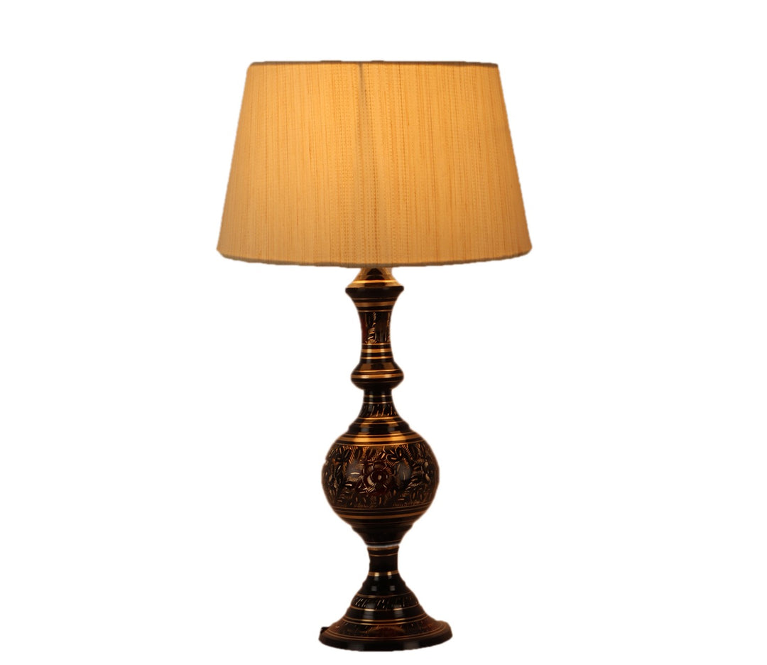 Beige Fabric and Gold Metal Table Lamp