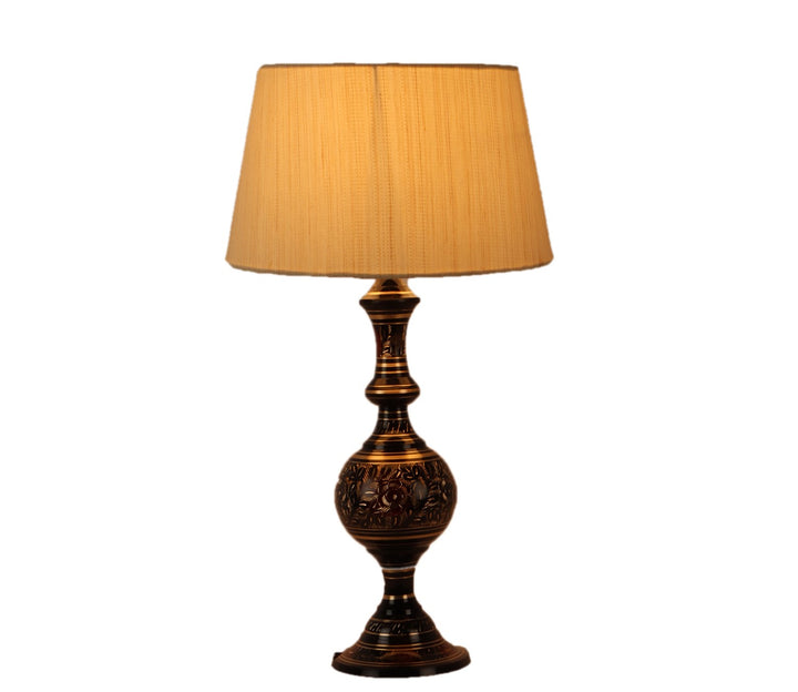 Beige Fabric and Gold Metal Table Lamp