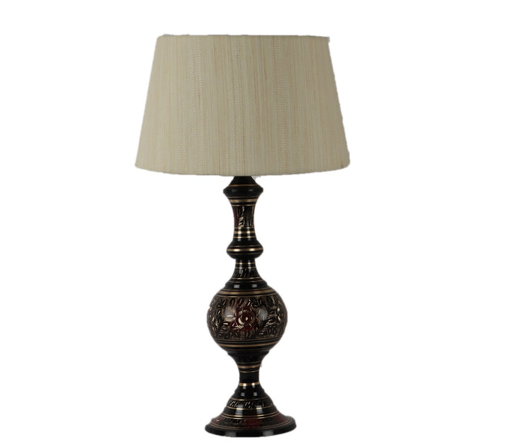 Beige Fabric and Gold Metal Table Lamp