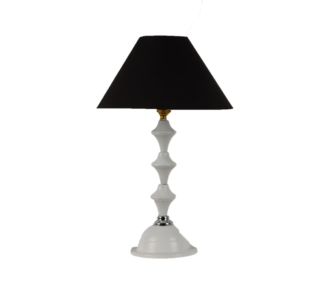 Black Fabric and White Metal Table Lamp