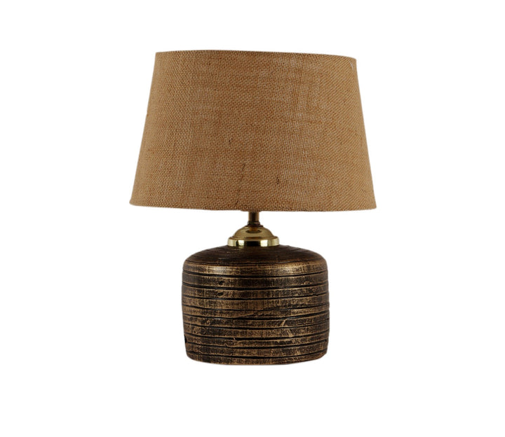 Terracotta Table Lamp with Natural Fiber Shade - Brown
