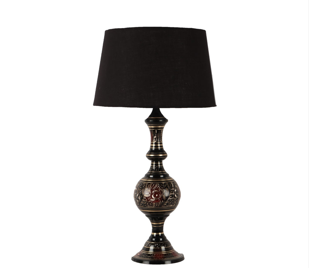 Black Fabric and Gold Metal Table Lamp