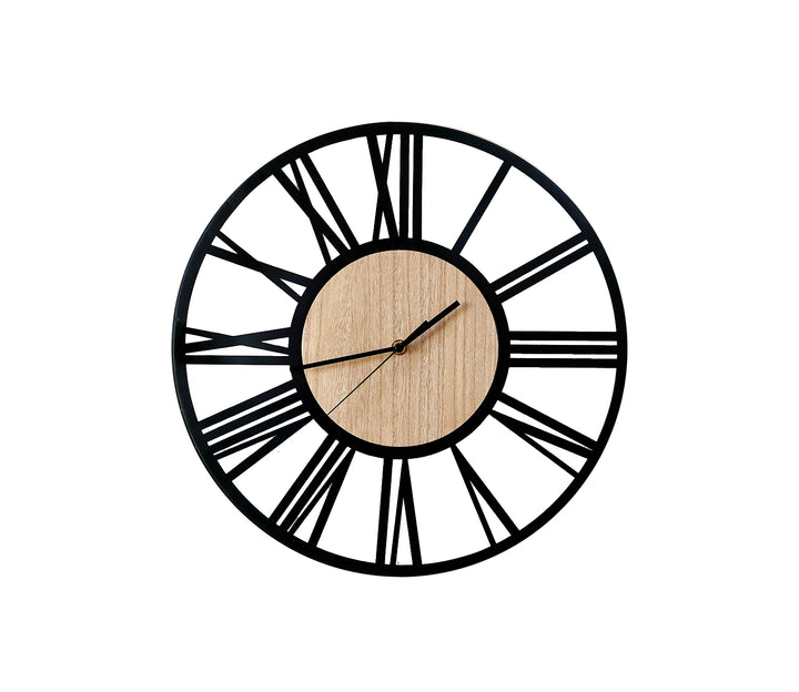 Black Metal Wall Clock with Wooden Dial