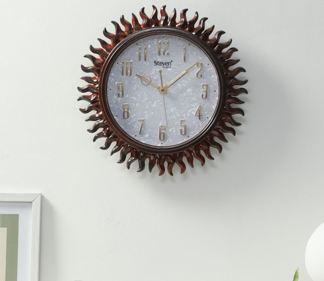 Medium Dark Brown Sun Shaped Wall Clock