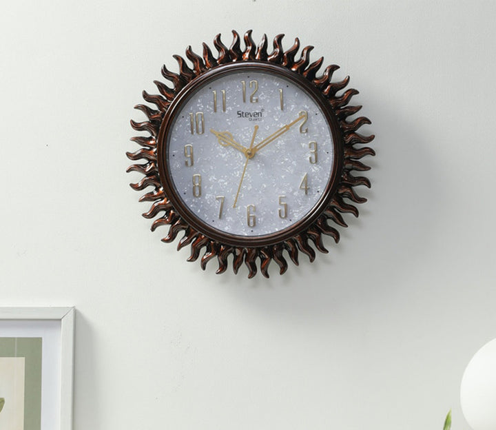 Medium Brown Sun Shaped Wall Clock