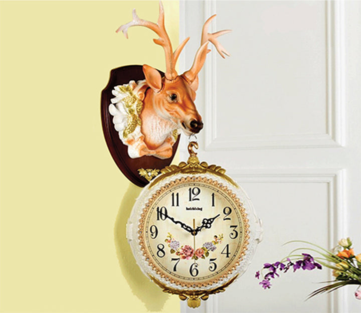 Large Dual-Sided Multicolor Reindeer Wall Clock