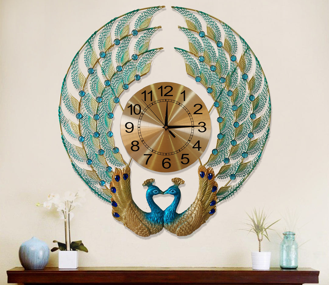 Double-Sided Peacock Metal 3D Wall Clock