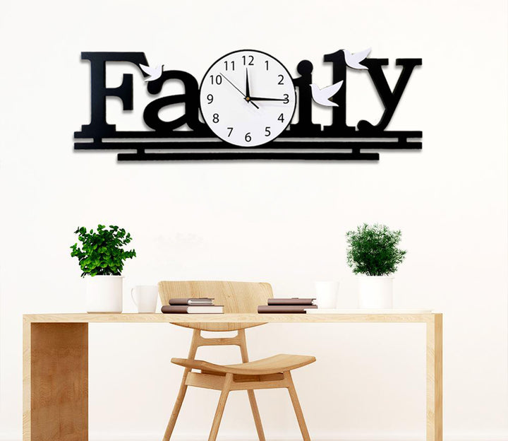 Black Wood Family Analog Wall Clock