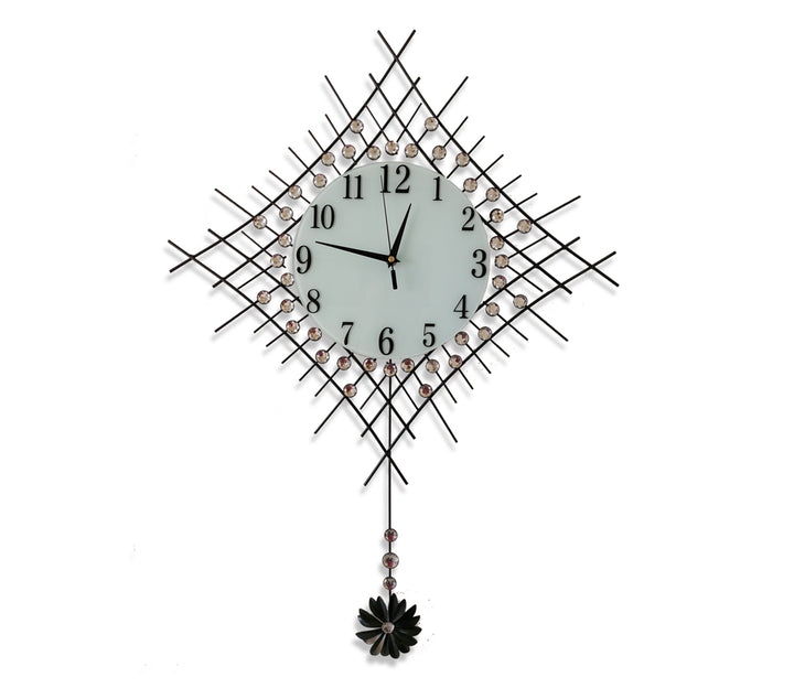 Diamond Studded Pendulum Metal Wall Clock
