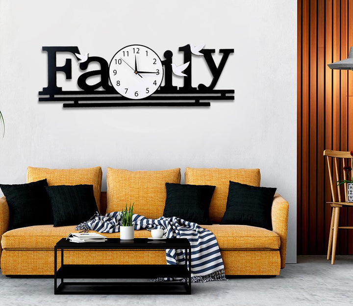 Black Wood Family Analog Wall Clock