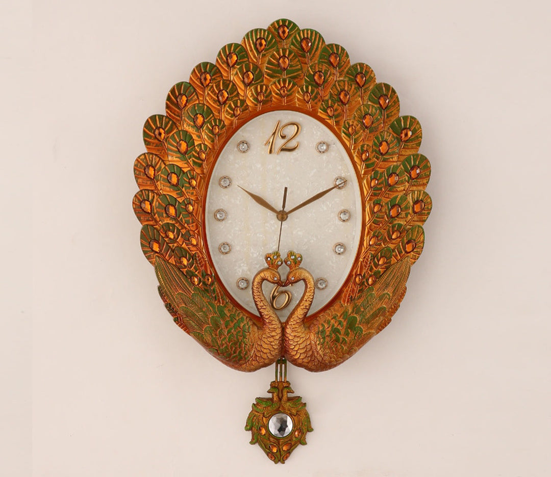 Pearl Green Peacock Pendulum Wall Clock